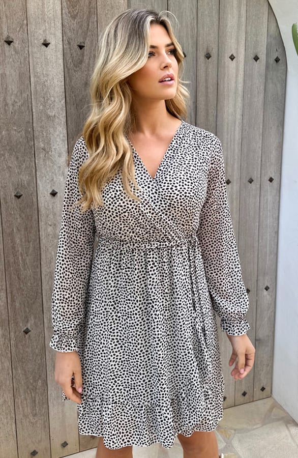 Cheetah Ruffle Dress Beige – shoparchief, foto 6