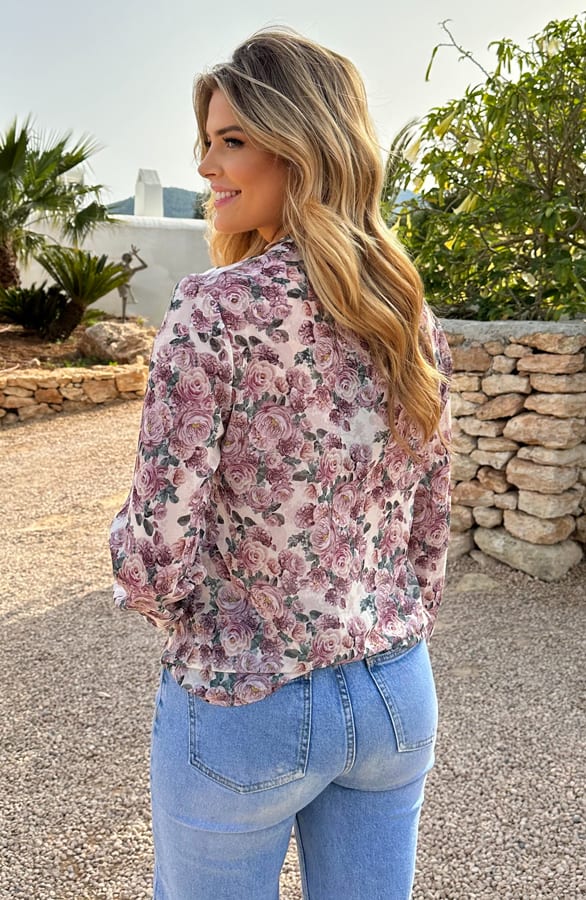 Chiffon Bloemen Blouse Dust Pink – shoparchief, foto 5