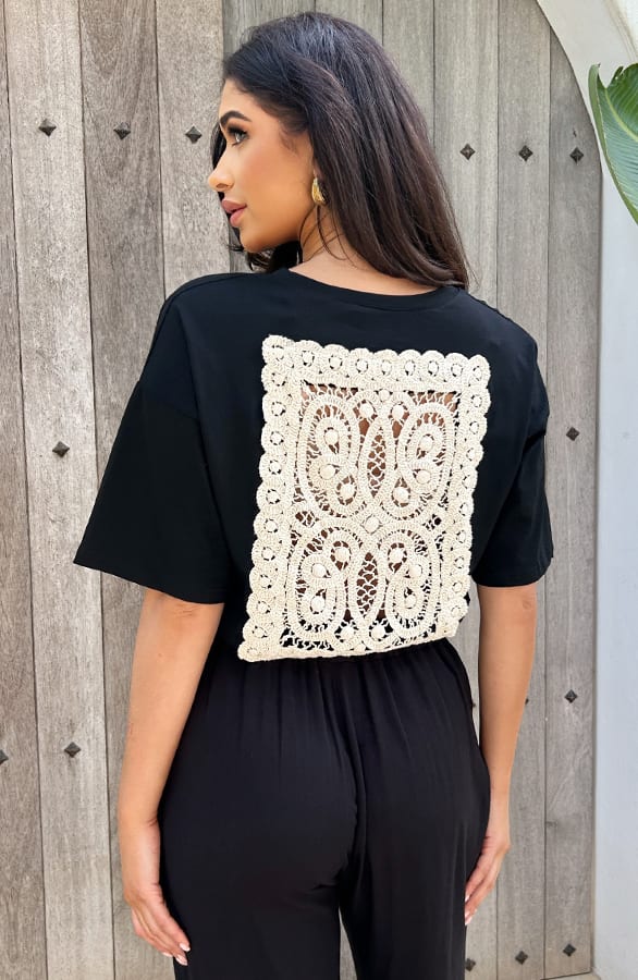 Crochet T-shirt Zwart – shoparchief, foto 2