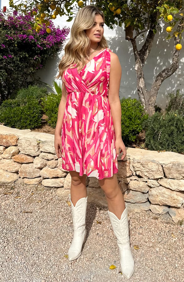 Dubai V-hals Jurk Fuchsia – shoparchief, foto 5