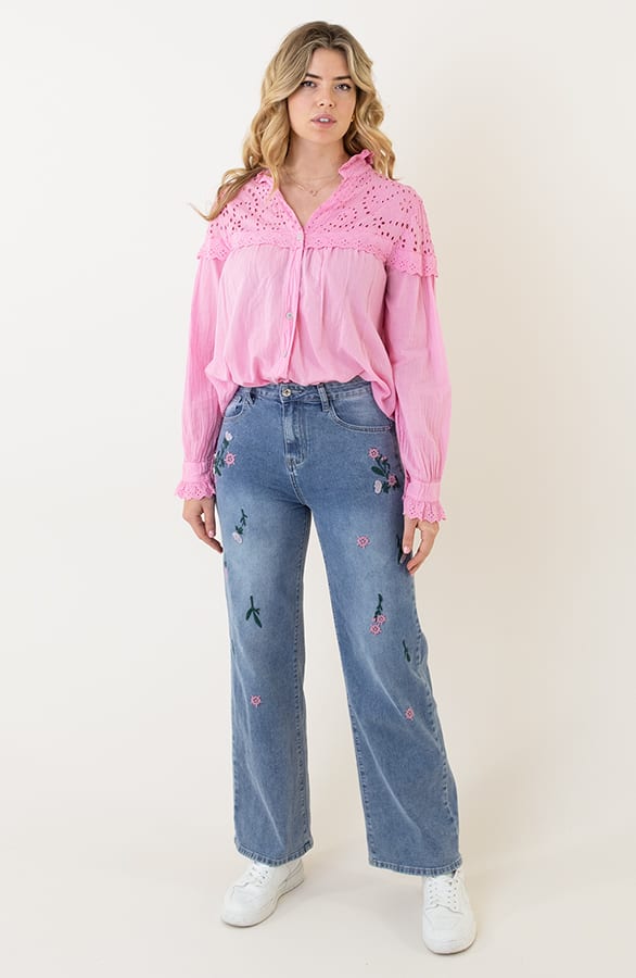 Embroidery High Waist Flower Jeans Straight – shoparchief, foto 5