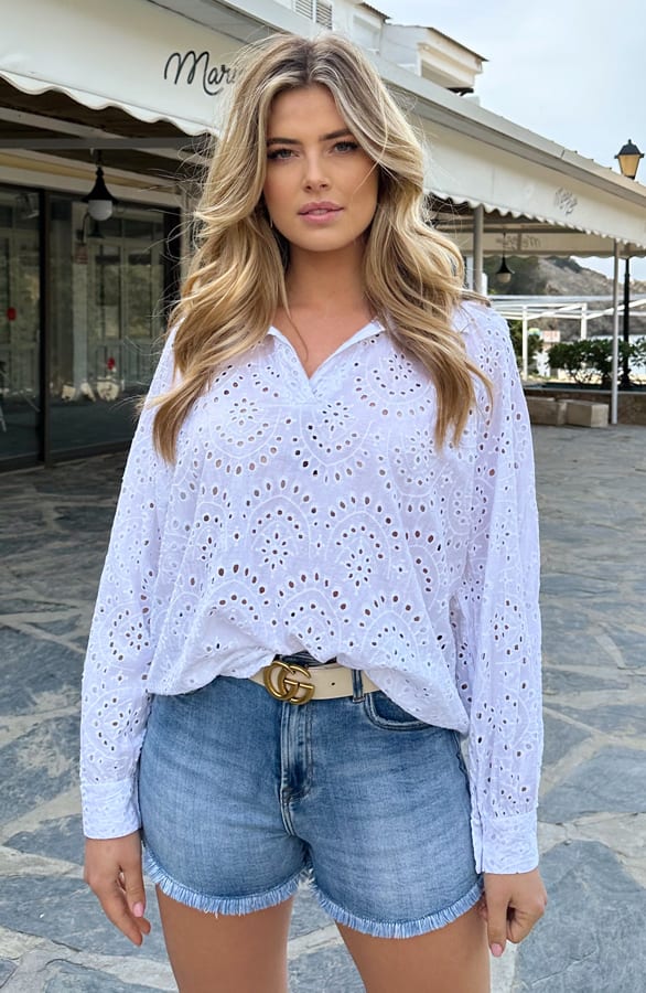Embroidery Oversized Blouse Ecru – shoparchief, foto 1