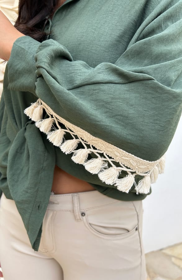 Fringe Oversized Blouse Cardigan Army – shoparchief, foto 2