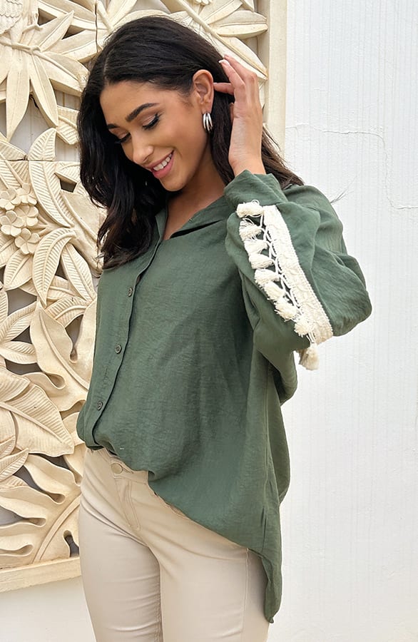 Fringe Oversized Blouse Cardigan Army – shoparchief, foto 6