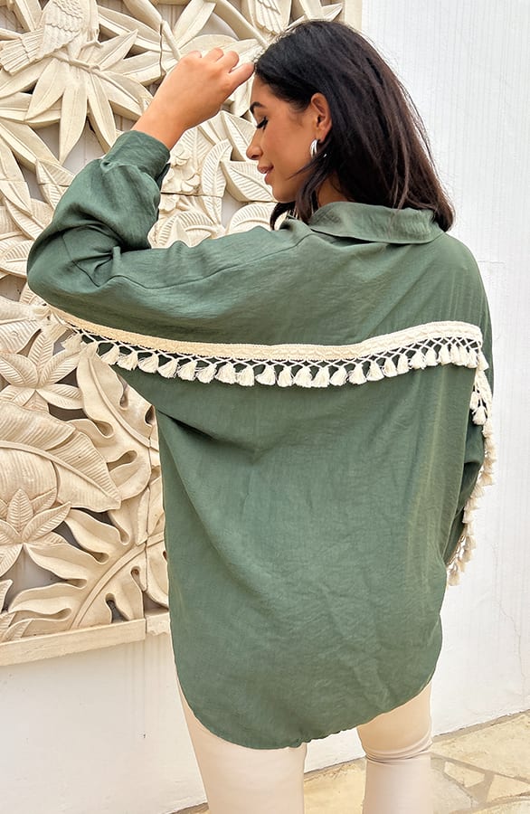 Fringe Oversized Blouse Cardigan Army – shoparchief, foto 1