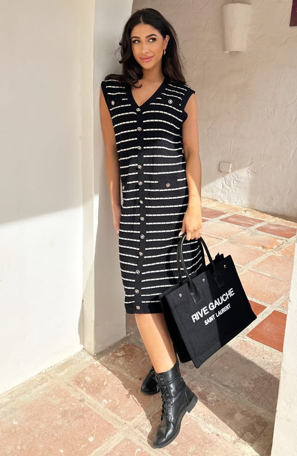 Gestreepte Cardigan Jurk Zwart – shoparchief, foto 2