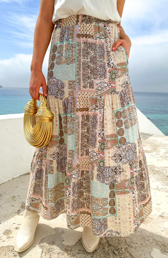 Katoenen Bohemian Midi Skirt Beige – alle kleding, foto 1