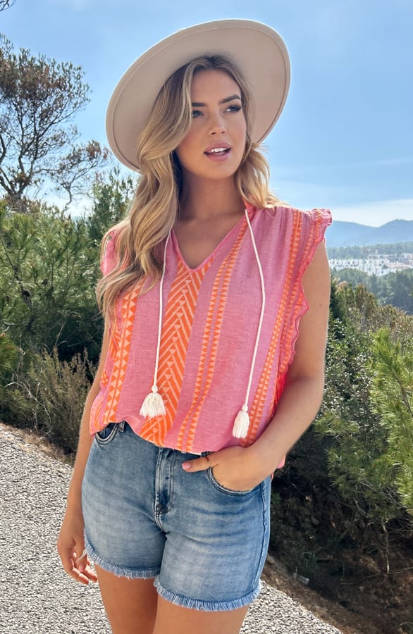 Kelim Ruffle Top Pink Orange – shoparchief, foto 3