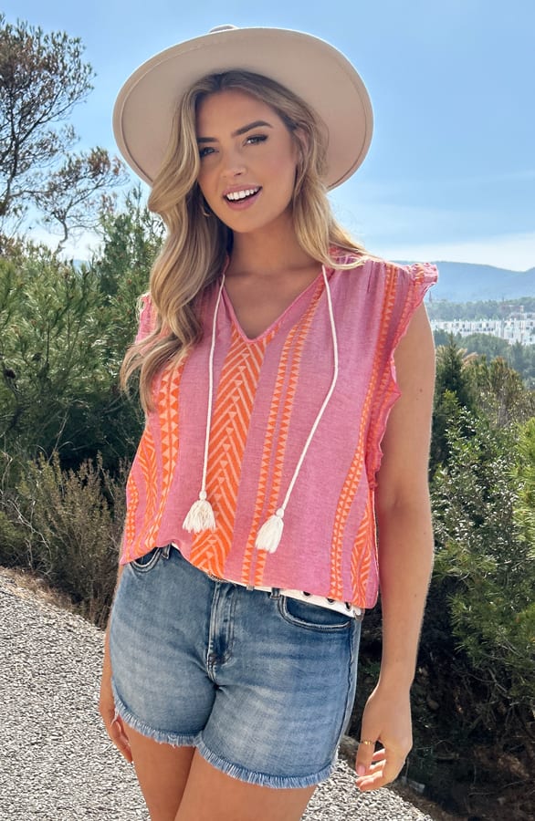 Kelim Ruffle Top Pink Orange – shoparchief, foto 5