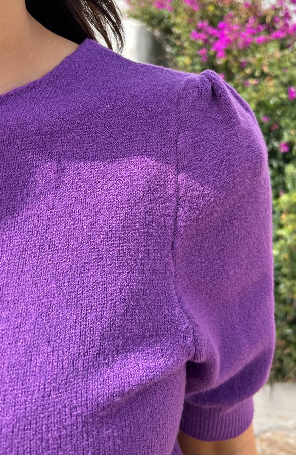 Knitted Top Met Pofmouwen Dark Purple – shoparchief, foto 5