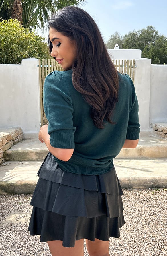 Knitted Top Met Pofmouwen Smaragd – shoparchief, foto 3