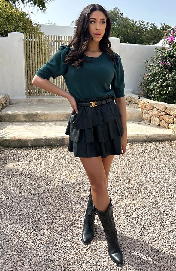 Knitted Top Met Pofmouwen Smaragd – shoparchief, foto 4