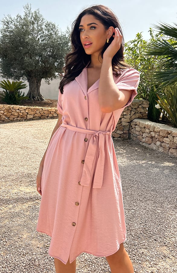 Knopen Midi Jurk Pink – shoparchief, foto 1