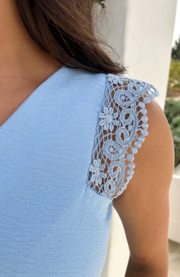 Lace V-Hals Top Dames Ice Blue – shoparchief, foto 6