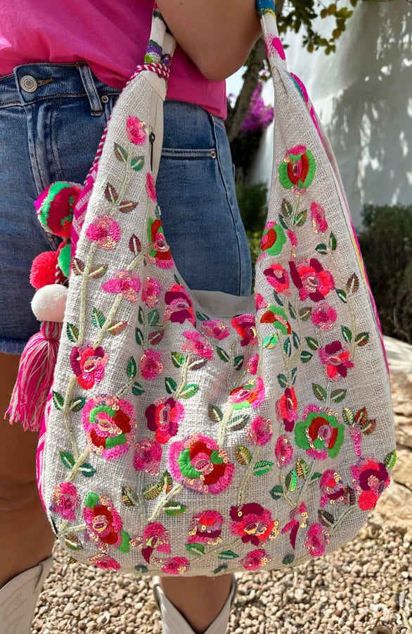 Linnen Flower Bag Fuchsia – shoparchief, foto 3