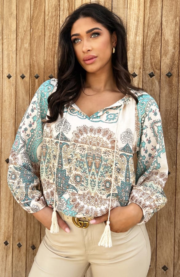 Loose Fit Detailed Blouse Turqoise – shoparchief, foto 1