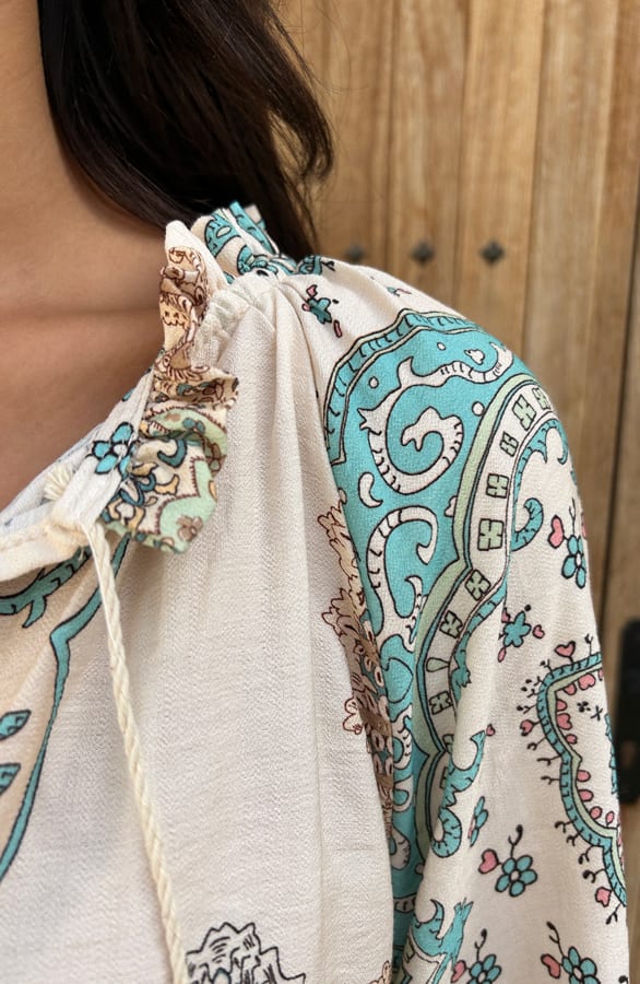 Loose Fit Detailed Blouse Turqoise – shoparchief, foto 5