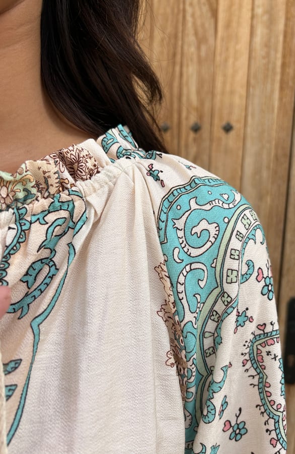 Loose Fit Detailed Blouse Turqoise – shoparchief, foto 6
