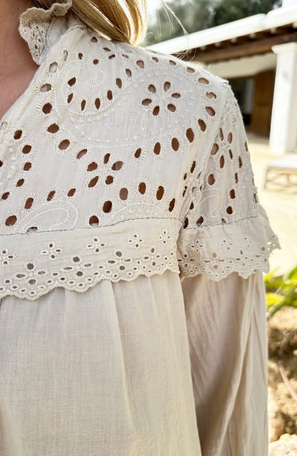 Lovely Lace Blouse Katoen Beige – shoparchief, foto 5