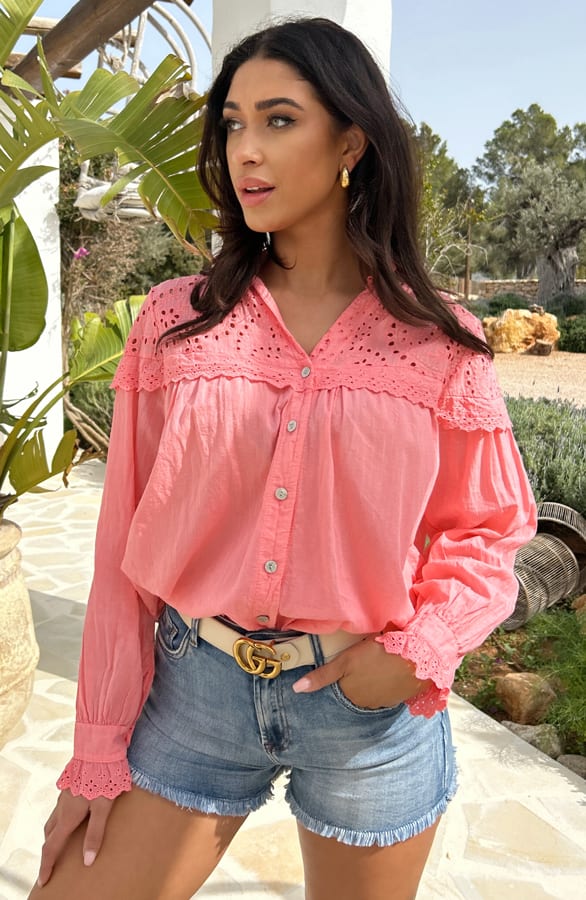 Lovely Lace Blouse Katoen Koraal – shoparchief, foto 2