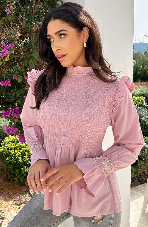 Lurex Smocked Blouse Paris Pink – shoparchief, foto 4