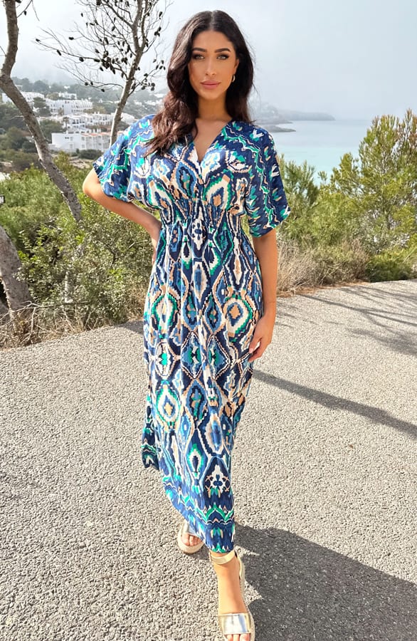 Maxi Dress Colorful Print Blau, Kleider, Foto 7