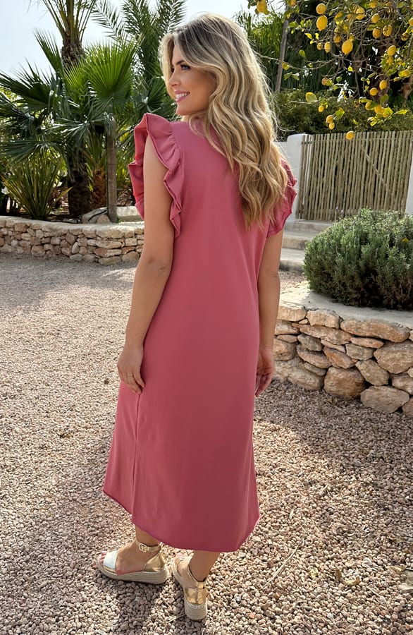 Maxi Split Jurk Ruffle Dust Roze – shoparchief, foto 5