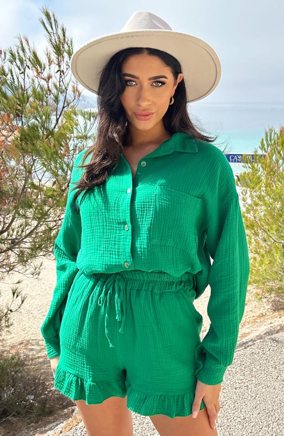 Mousseline Button Blouse Bright Green – shoparchief, foto 2
