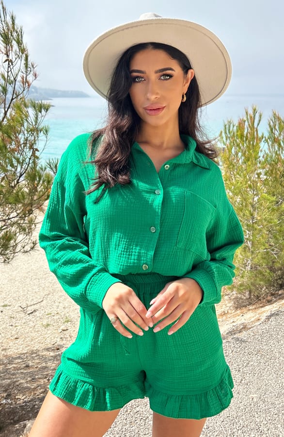 Mousseline Button Blouse Bright Green – shoparchief, foto 1