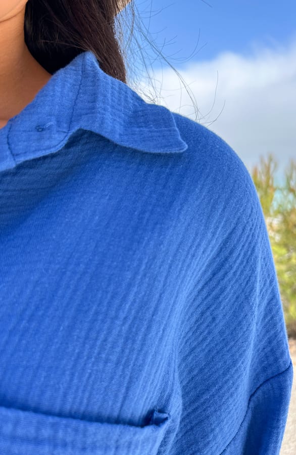 Mousseline Button Blouse Kobalt – shoparchief, foto 4