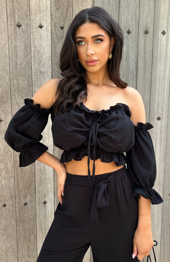 Mousseline Crop Top Zwart – shoparchief, foto 2