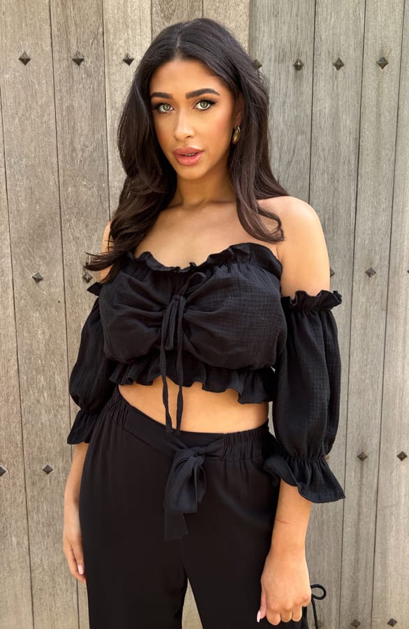 Mousseline Crop Top Zwart – shoparchief, foto 3