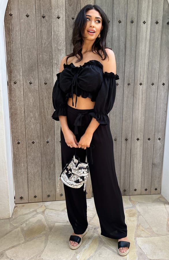 Mousseline Crop Top Zwart – shoparchief, foto 6