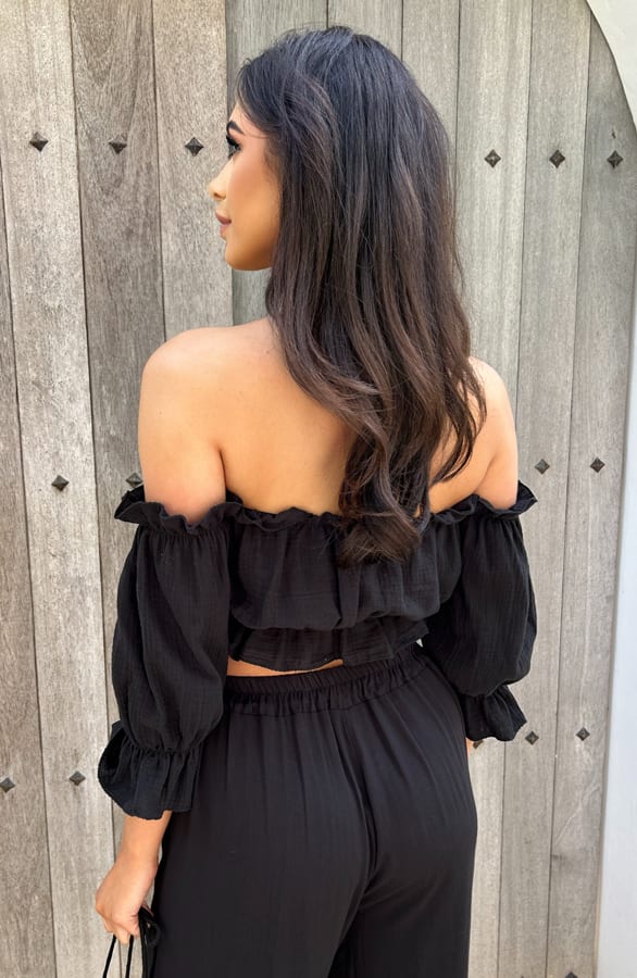 Mousseline Crop Top Zwart – shoparchief, foto 4