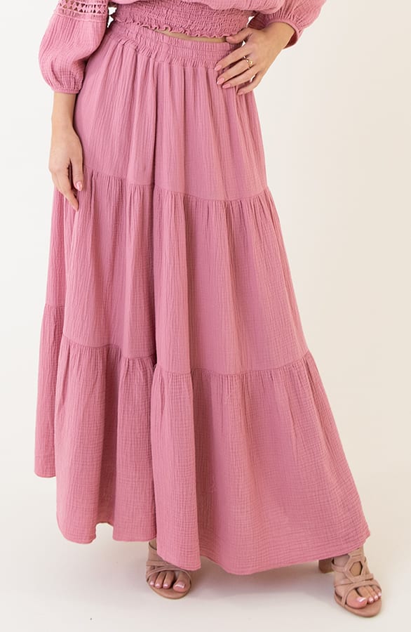 Mousseline Midi Rok Met Split Dust Pink – shoparchief, foto 4