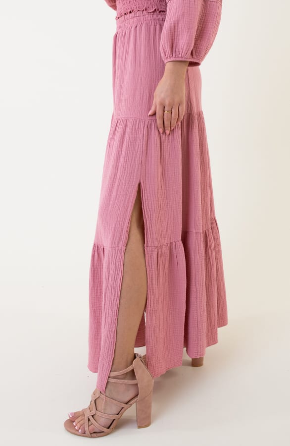 Mousseline Midi Rok Met Split Dust Pink – shoparchief, foto 5