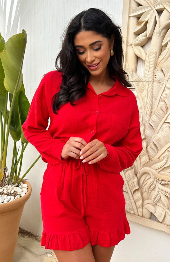 Mousseline Ruffle Short Red – shoparchief, foto 3