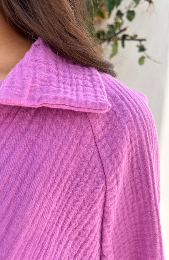 Oversized V-hals Blouse Mousseline Viola – shoparchief, foto 11