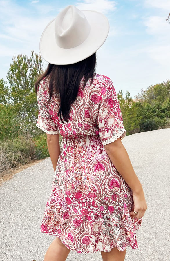 Romantic Boho Oversized Jurk Fuchsia – shoparchief, foto 6