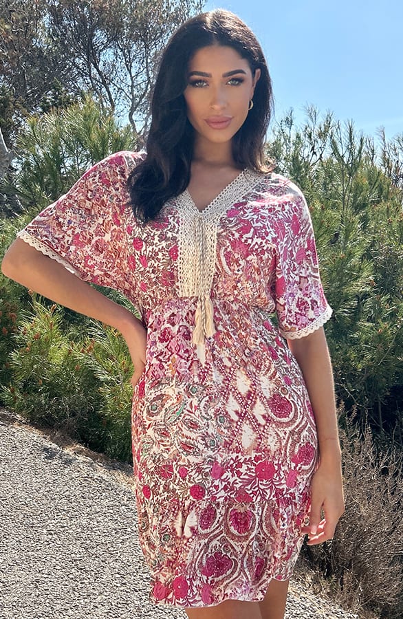 Romantic Boho Oversized Jurk Fuchsia – shoparchief, foto 1