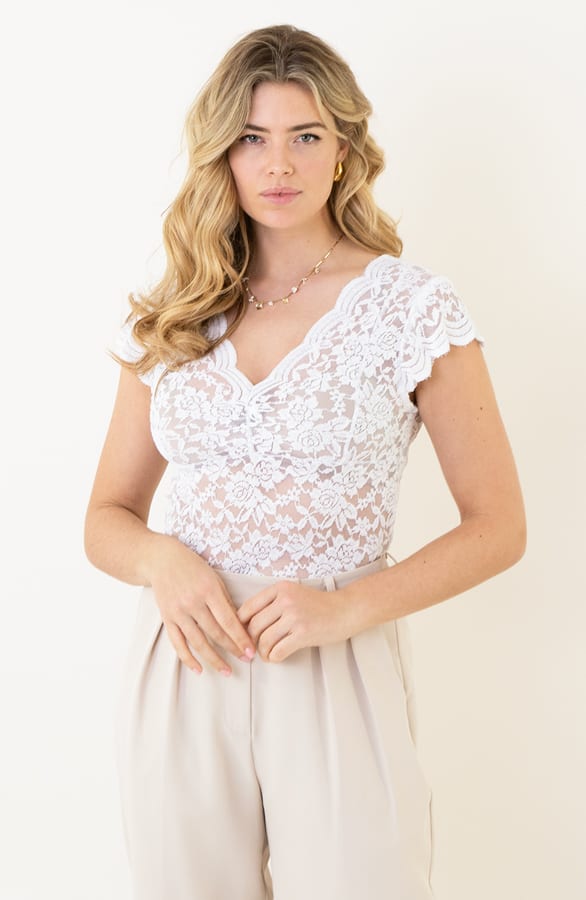 Romantische Top Korte Mouw Ecru – shoparchief, foto 1