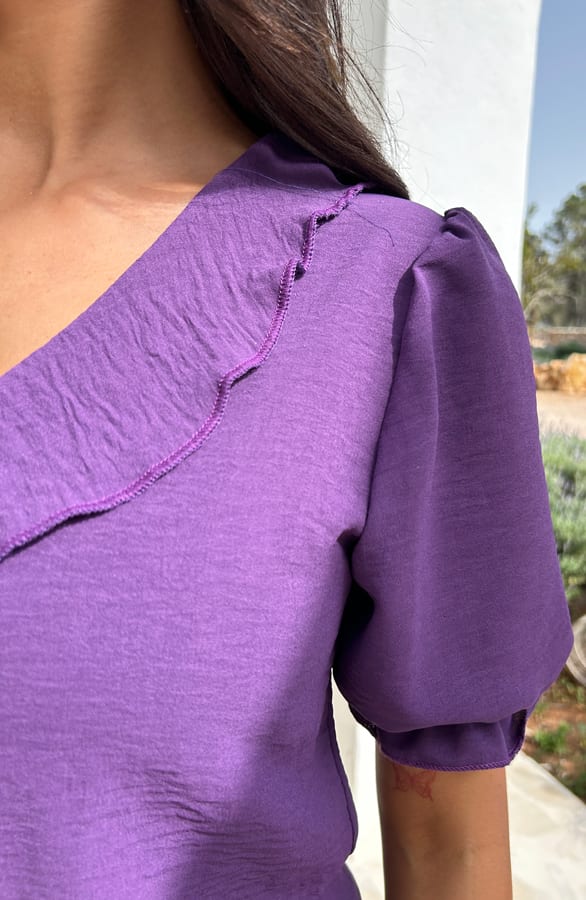 Ruches Blouse Korte Mouw Paars – shoparchief, foto 5