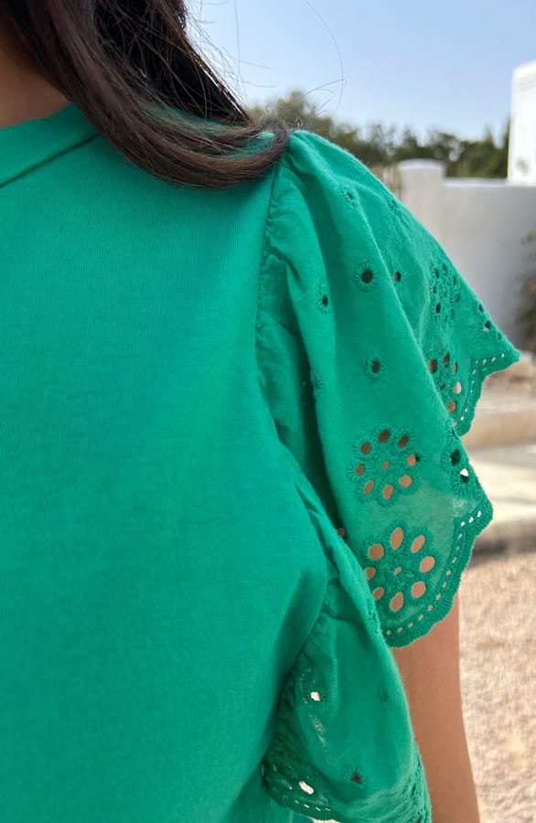 Ruffle Embroidery Top Bright Green – shoparchief, foto 4