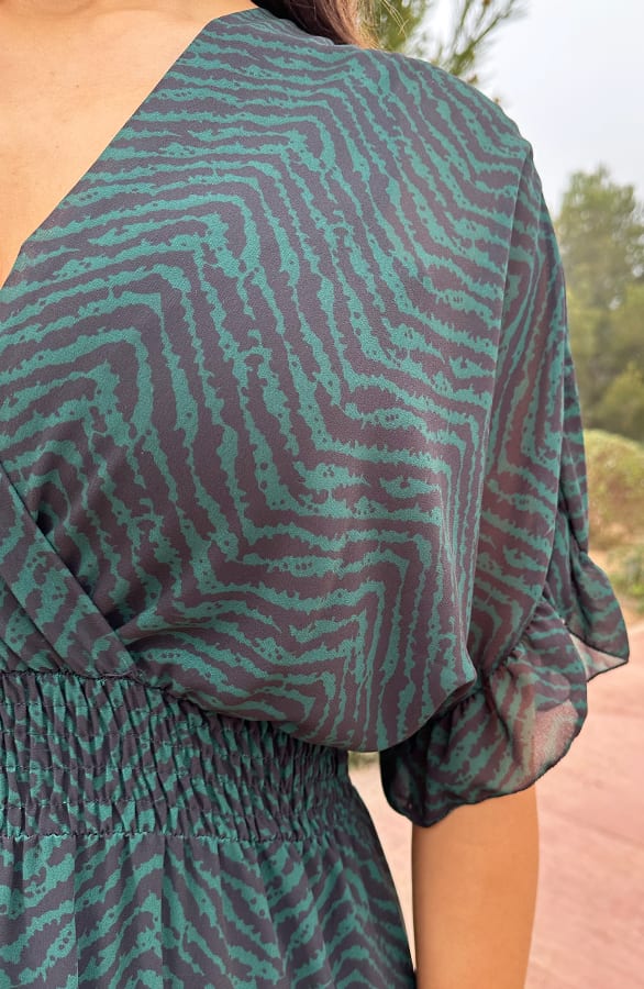 Ruffle Laagjes Jurk Exclusive Print Smaragd – shoparchief, foto 10
