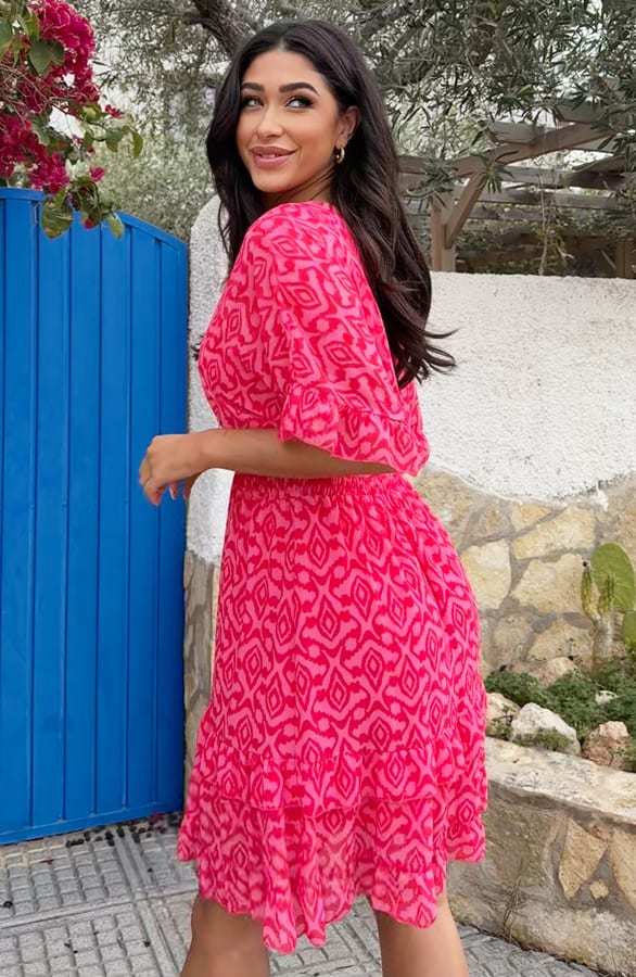 Ruffle Laagjes Jurk Print Roze Rood – shoparchief, foto 5