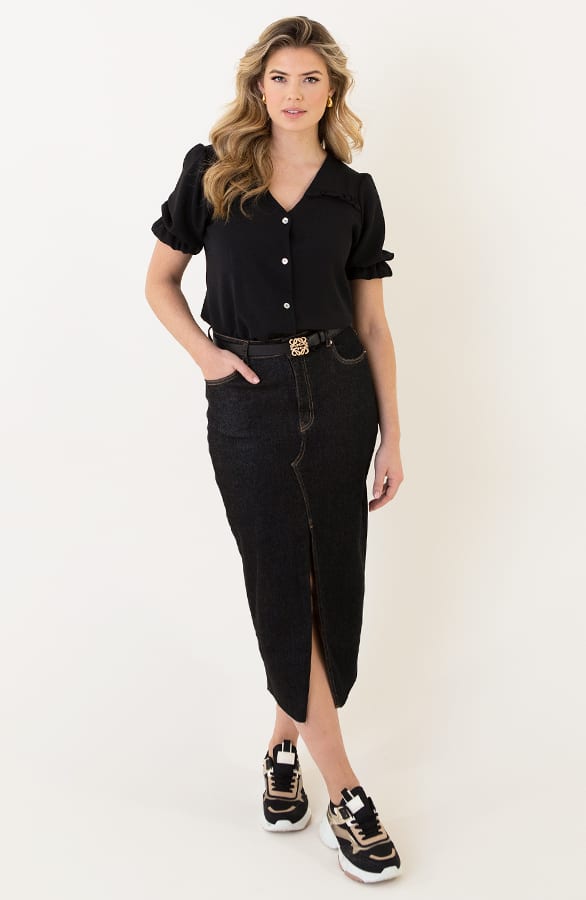 Ruffle Top Met Pofmouwen Black – tops, foto 8