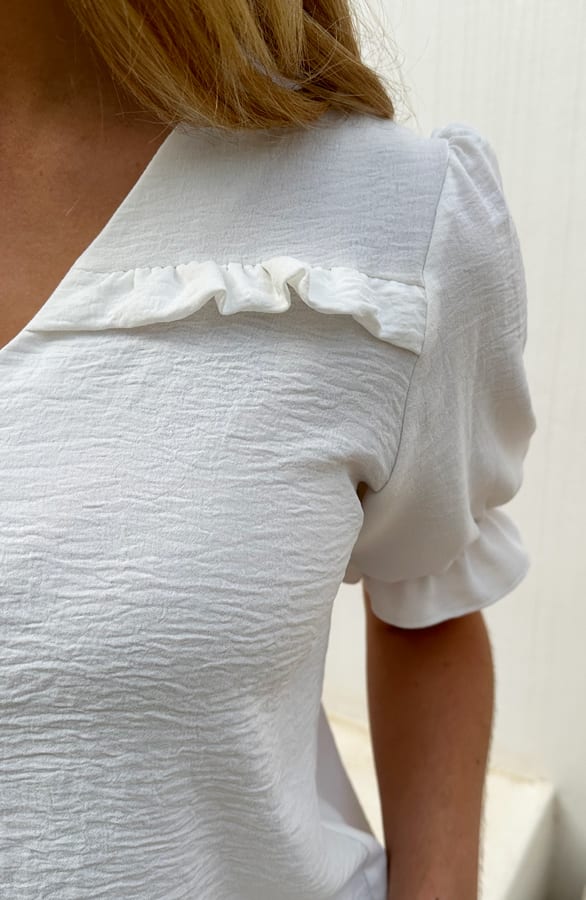 Ruffle Top Met Pofmouwen Ecru – tops, foto 5