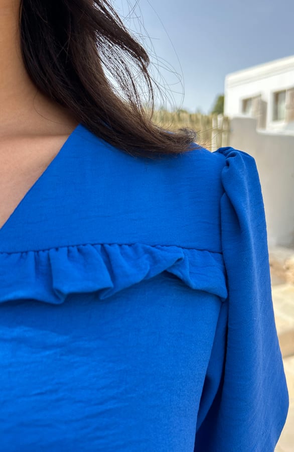 Ruffle Top Met Pofmouwen Kobalt – shoparchief, foto 5