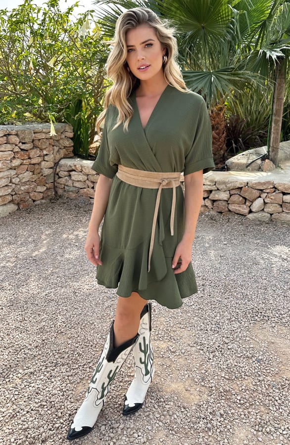 Saint Tropez Ruffle Jurk Army – shoparchief, foto 1