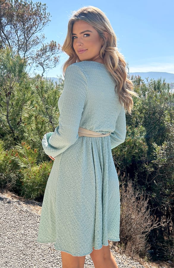 Smocked Jurk V-hals Mint – shoparchief, foto 4